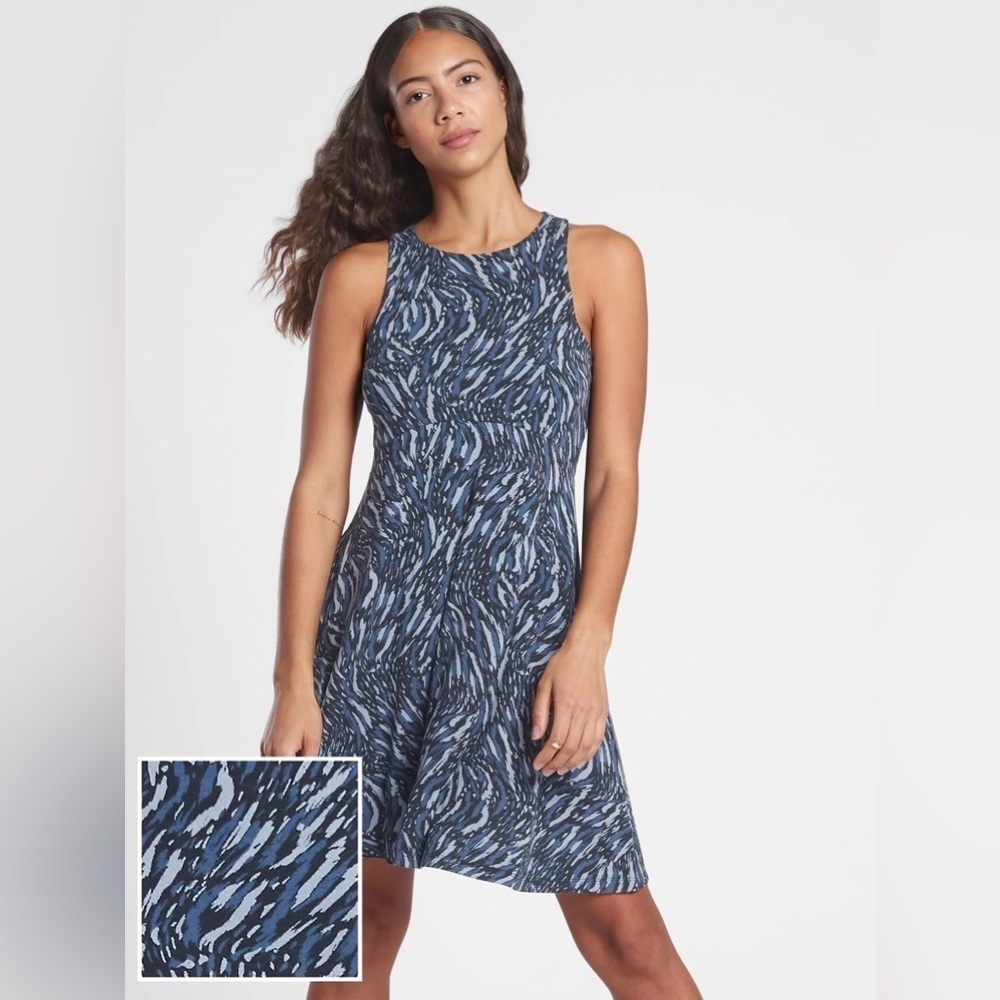 Athleta Santorini Thera Olive Printed Sleeveless Dress